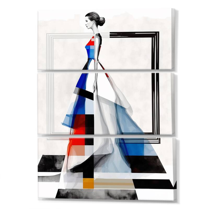 Designart "Woman In Geometric Dress" Modern Woman Canvas Art Print 3